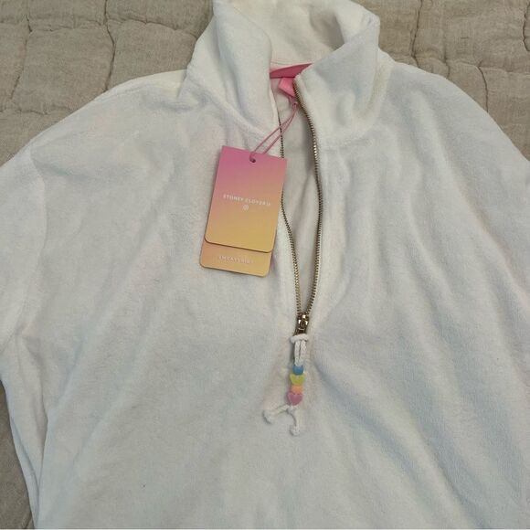 Stoney Clover Lane x Target Cropped Half Zip White terry Sweatshirt - Picture 3 of 5